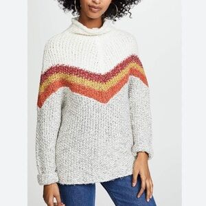 Free People Turn Around Pullover Chunky Sweater Tunic Chevron Wool Blend Women L